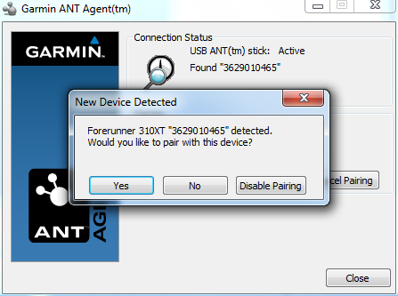 Garmin ANT+ Agent new pairing with 310XT Garmin ANT+ Agent new pairing with 310XT